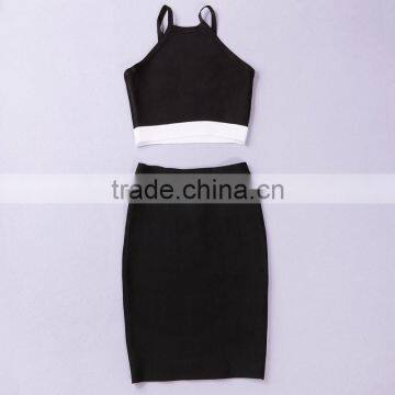 New High Quality HL 2 Pieces Black And White Spaghetti Strap 2015 Bodycon Bandage Dress Sling Party Tight Dress photo-3