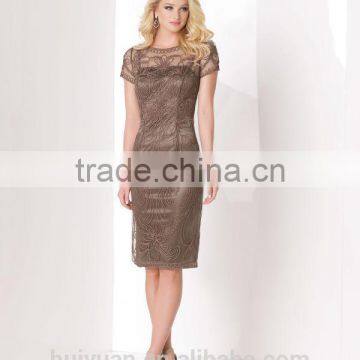 new fashion cap sleeve lace satin knee length party dress