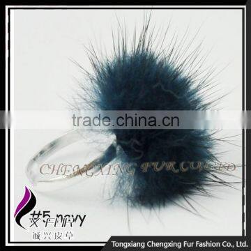 CX-A-27 Wholesale Cheap Price Girls Kids Lovely Genuine Mink Fur Ball Finger Ring photo-5