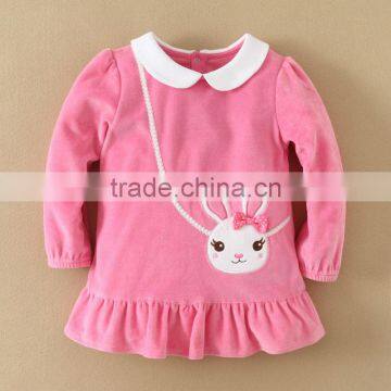 2014 baby clothes 100% cotton baby clothes kids pink velvet dress