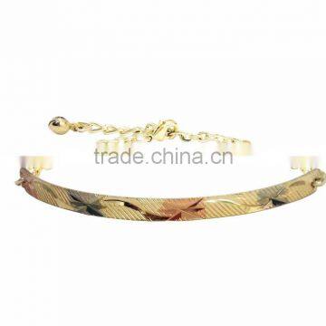 Imitation Three Tone Plated Bangle Bracelet With Extension Link Chain