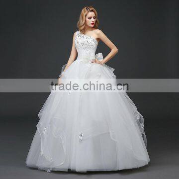 MGOO Custom Made One Shoulder White Beaded Magic Dress Company Ballgown Bridal Party Dress New Style photo-3