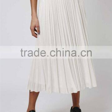 Hot Sale Iridescent Pleated Skirts High Waist Zip Up Plain White Beach Style Long Skirts photo-2