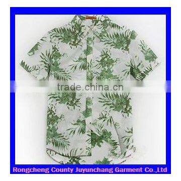 Popular green men's short sleeve hawaiian printed shirt