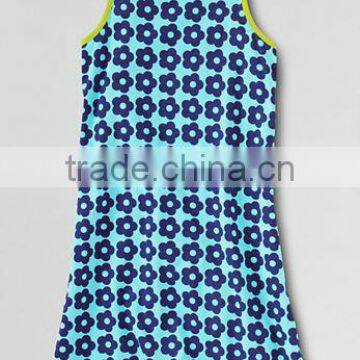 ASllover flower printed A Line dress for Girls with contrast binding