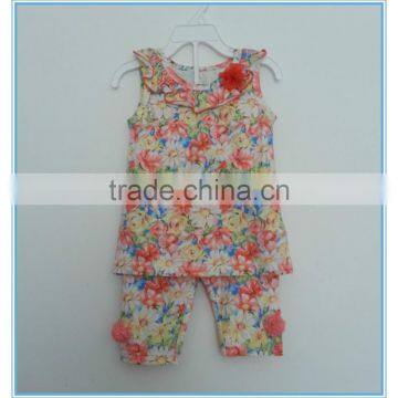 Custom kids baby girls summer cotton top and short pant clothes sets; children clothing overseas