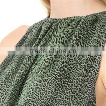 2017 OEM Women Breezy Elastic Round Neckline Leopard Blouse photo-5