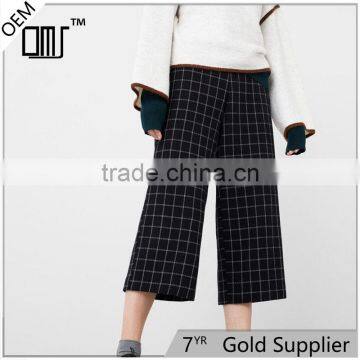 Attractive glitzy cropped cutting side zip cotton womens checkered pants