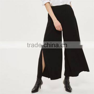 Chic Wide Leg Side Split Palazzo Trousers Black Slack Pants for Ladies photo-5
