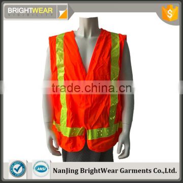 Customized orange highlight PVC safety reflective vest with 100%polyester tricot fabric