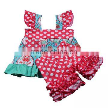 Hot sale wholesale summer baby girls 2pcs cute print top icing shorts clothing set cheap dress boutique outfits kids clothes