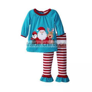 New arrival boutique baby Christmas clothes kids clothes sets santa claus tops panttern ruffle pants 2pcs fall outfits