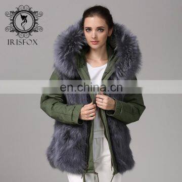 New Collections Winter Fur Coats Fox Army Jacket Women Outwear Parka