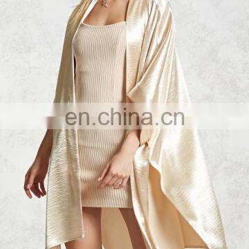 Fashion Womens Plain Satin Kimono With Draped Open-front photo-2