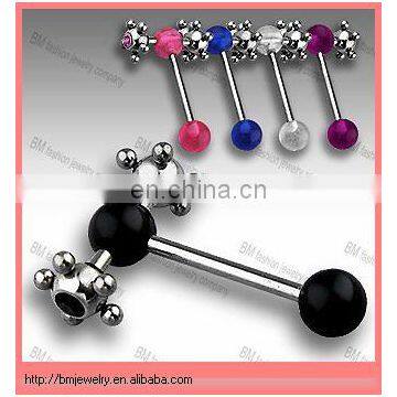 unique and fashion design double-atom-spike-on-uv-ball-tongue-ring barbell body piercing jewelry