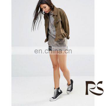 2016 Wholesale Top Woven Raw-cut Hem Fashion Women Coat photo-2