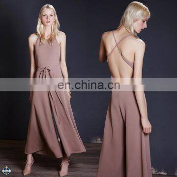 T-JP001 Women Sexy Backless Wide Leg Evening Jumpsuits