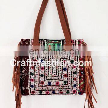 Vintage Banjara Handbag Leather Fringes- Latest Indian 2017 Vintage Embroidery Fringes Handbag photo-2