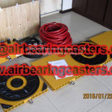 Air bearing casters used in moving heavy duty equipment