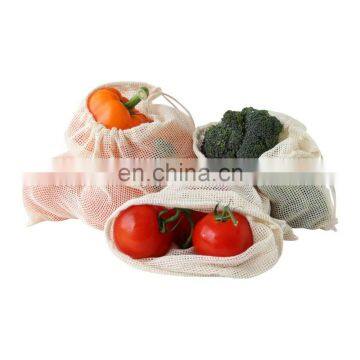 Eco friendly cotton net sacks bag with drawstring for fruits and vegetables