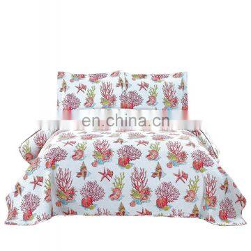 Ultrasonic Quilt Sets Ocean Summer Quilt Red Coral Beach Wholesale Cheap Lightweight Conch Cartoon Bedspreads