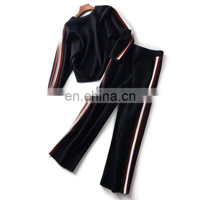 Women Fashion Plain Knit Pullover and Jogger Pants Tracksuit Cashmere Lounge Set