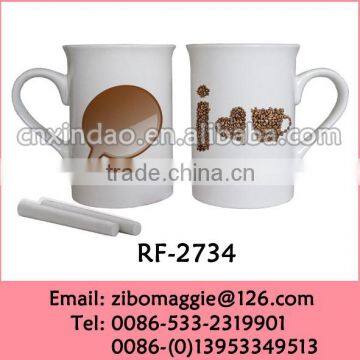 Elegant Ceramic U Shape Wholesale Promotion Cup with Chalk for Set Coffee Cups