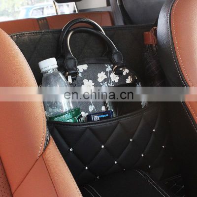 Amazon hot sale car organizer PU leather storage finishing bag diamond crystal shiny seat back storage bag