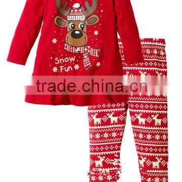 Hot selling wholesale funny cheap cotton 2-7 Year girls sexy deer christmas pajamas baby boutique clothing sets MY-IA0019