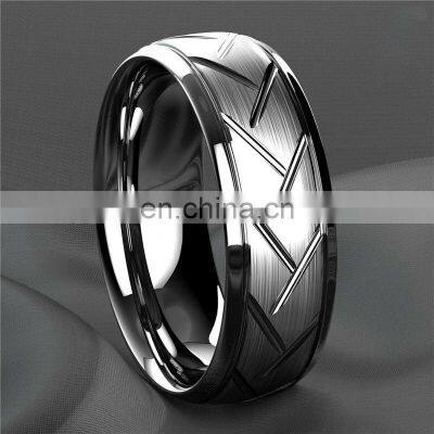 Luxury Men's Jewelry Accessories 8mm Silvery Brushed Wedding Rings Stainless Steel Bevel Cut Ring