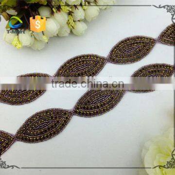 Brown Beaded Glass Rhinestone Wedding Bridal Sash Applique