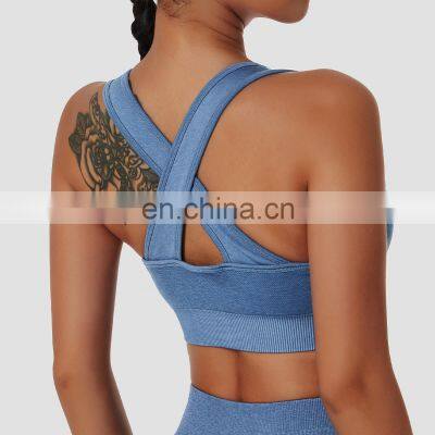 Seamless Cross Back Sports Bras Wholesale Breathable High Impact Quick Dry Yoga Tops