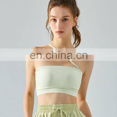 Women Gym Fitness Sexy Adjustable Removeable Thin Straps Yoga Tube Top Halter Neck One Shoulder Multi-Way Wearing Sports Bra