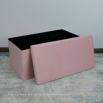 Foldable Storage Velvet Ottoman-Pink photo-2