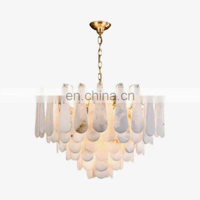 new warm white light round LED alabaster chandelier for villa bedroom living room study hotel guest room  lighting pendant light