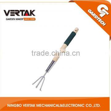 Steel rake with wooden handle