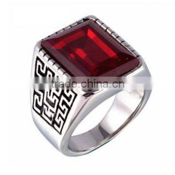 Men's Stainless Steel The Great Wall Pattern Silver Rings With Gemstone, New Design Great Wall Ring