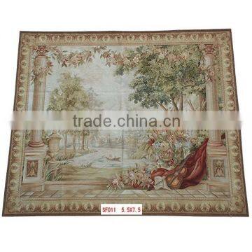 Wool Aubusson Wall Hanging Hand Kontted Tapestry