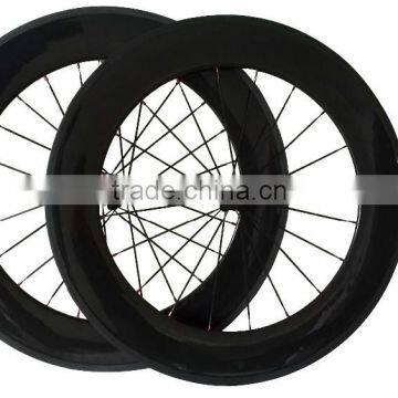 China carbon rim New carbon bicycle wheelset 700c 88mm road bike clincher glossy 700c 88mm carbon 3k glossy 20/24 spokes