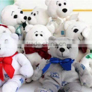 Wholesale Plush Toy White Teddy Bear with Printed Pattern/Soft Gift Toy Bear with Silk Bow/Stuffed Toy White Bear