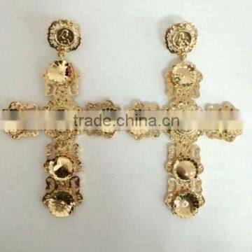 Big Gold filled cross earrings pendientes vintage statement earrings fashion jewellery cc earrings brincos grandes 2015 indian