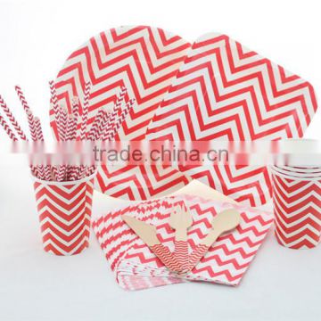 Chevron Disposable Tableware Paper Plate Paper Cup Paper Straw Paper Bag Wooden Cutlery