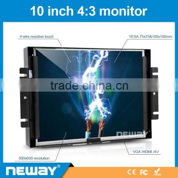 4-wires resistive tounch 10 inch metal housing lcd monitor