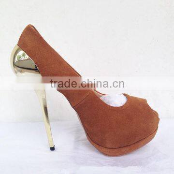 Fashion TV Show Sky High Metal Heel High Platform Peep Toe Dress Shoes Suede Platform Pumps Heels Women photo-5