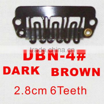 DBN-4# (NiceRemyHair) Retail and wholesale 28mm long Dark Brown color 6 U shape teeth easy snap clips for hair extensions wigs