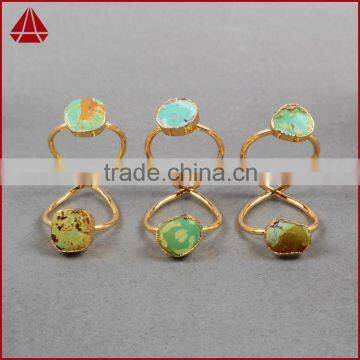 Turquoise Gold Turquoise Double Stone Wire Twisted Ring photo-2