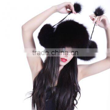 QD5667 Well Sale Beautiful Winter Warm Cute Girls Fox Fur Hat For Gift