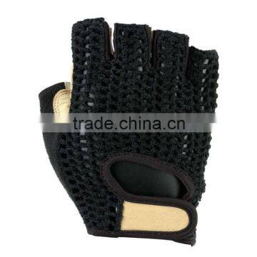 Cycle Bicycle Gloves Leather Palm, Knitted Crochet Mesh Back