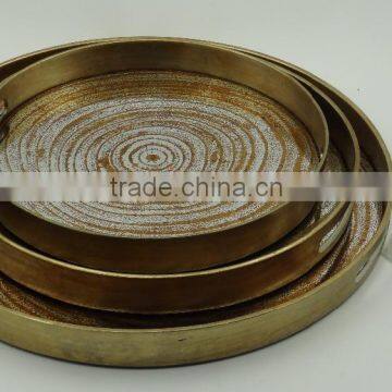 Golden Painted Round Wooden Mirror Tray