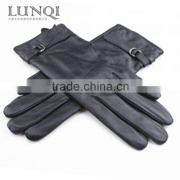 Classic black sheepskin leather gloves for women